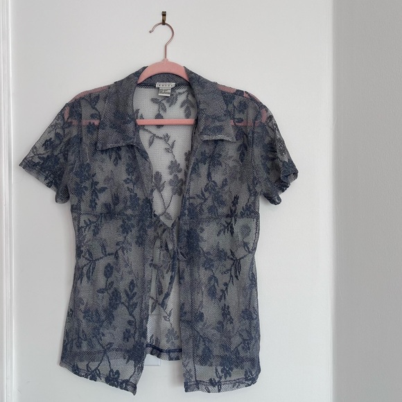Vintage Tops - Vintage 90’s Y2K periwinkle‎ laced tie front blouse